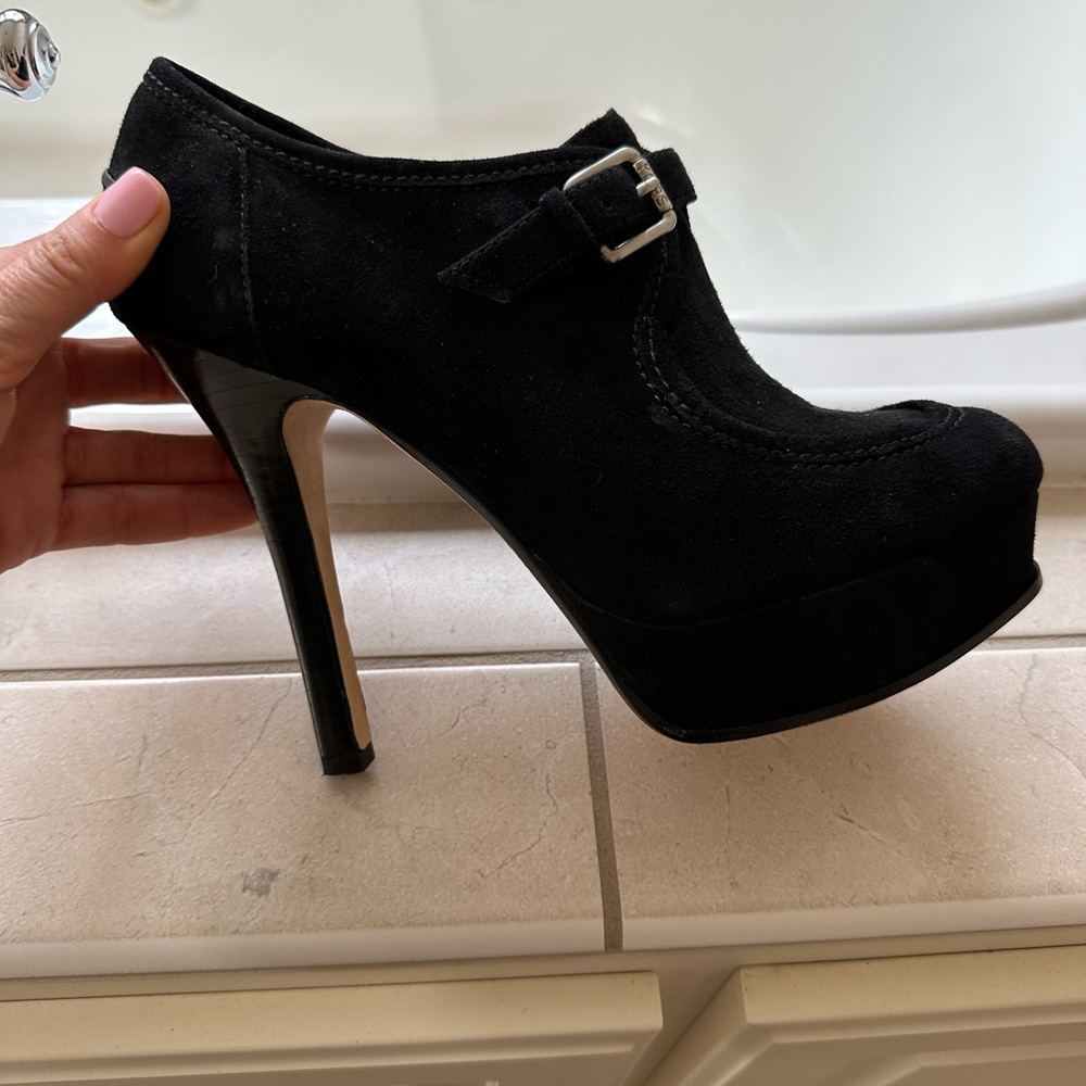 Michael Kors Black Suede Platform Heel with Buckle